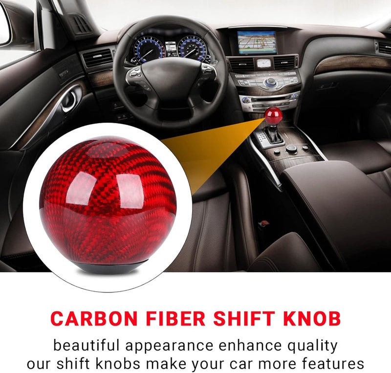 ANDO RACING Carbon Fiber Shift Knob Gear,Universal Carbon Fiber Style Round Ball Shift Knob with 3 Adapter Shift Lever (Red) - Image 3